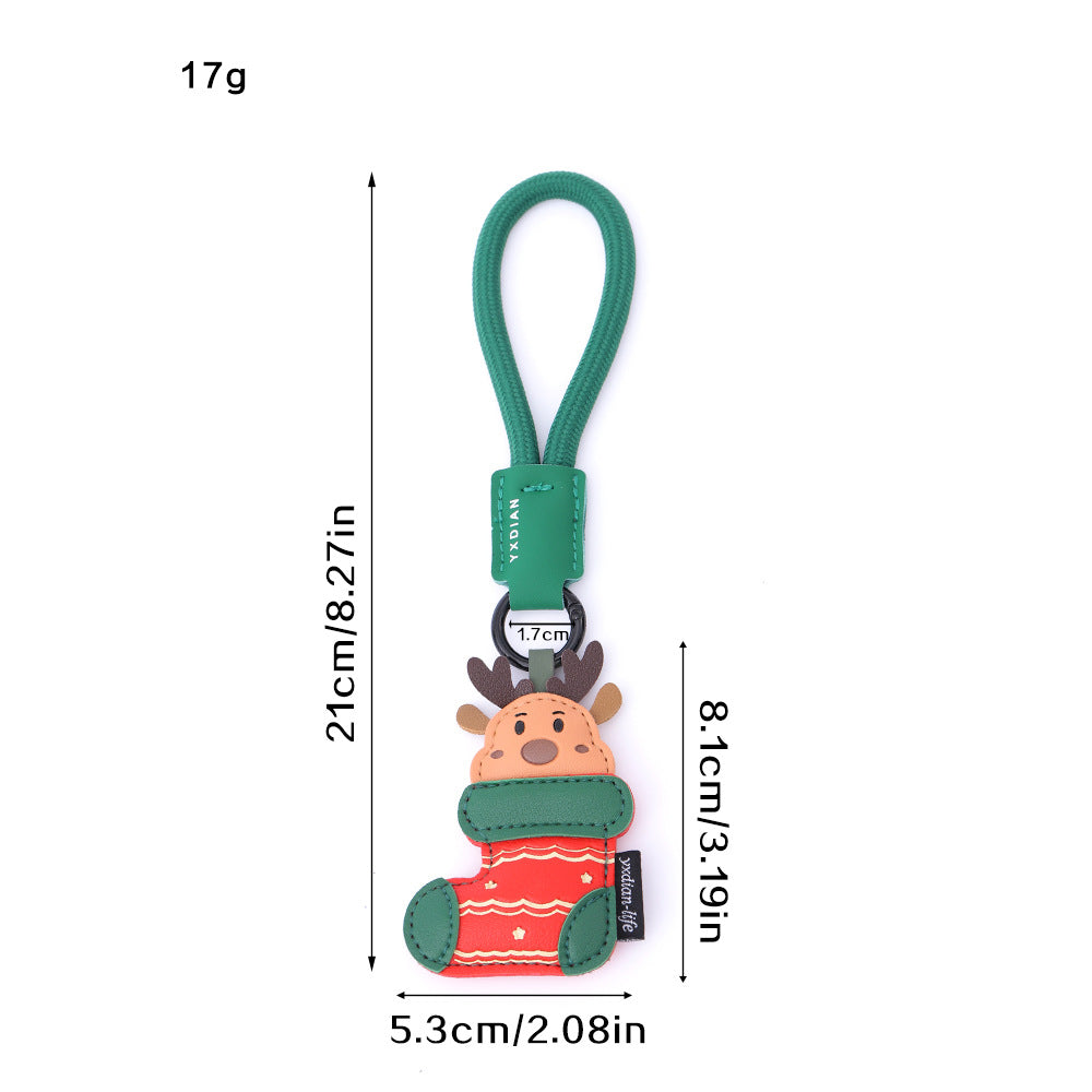 Faux Leather Cute Cartoon Santa Claus/Reindeer Keychain