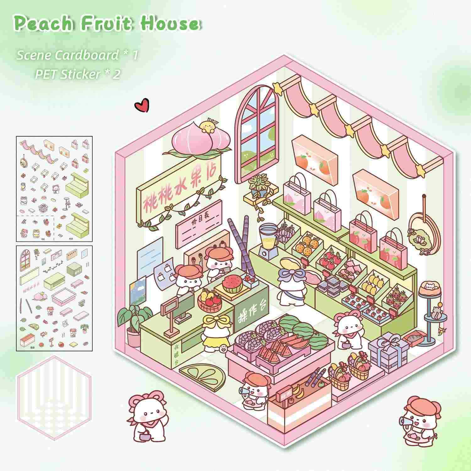 [Standard] 2.5D Scenic Stickers: Warm Bread Shop & Happy Candy House & Peach Fruit House & Kitten Bakery