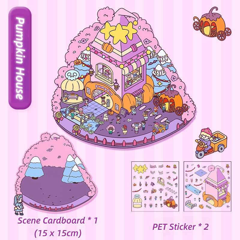 [Standard] 2.5D Scenic Stickers: Festival Celebration & Friends Party & Pumpkin House & Cotton Candy Restaurant