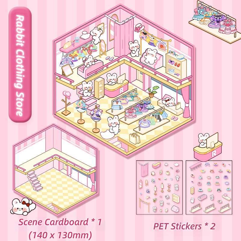 [Standard] 2.5D Scenic Stickers: Bear Bakery & Capibala Restaurant & Puppy Supermarket & Rabbit Clothing Store