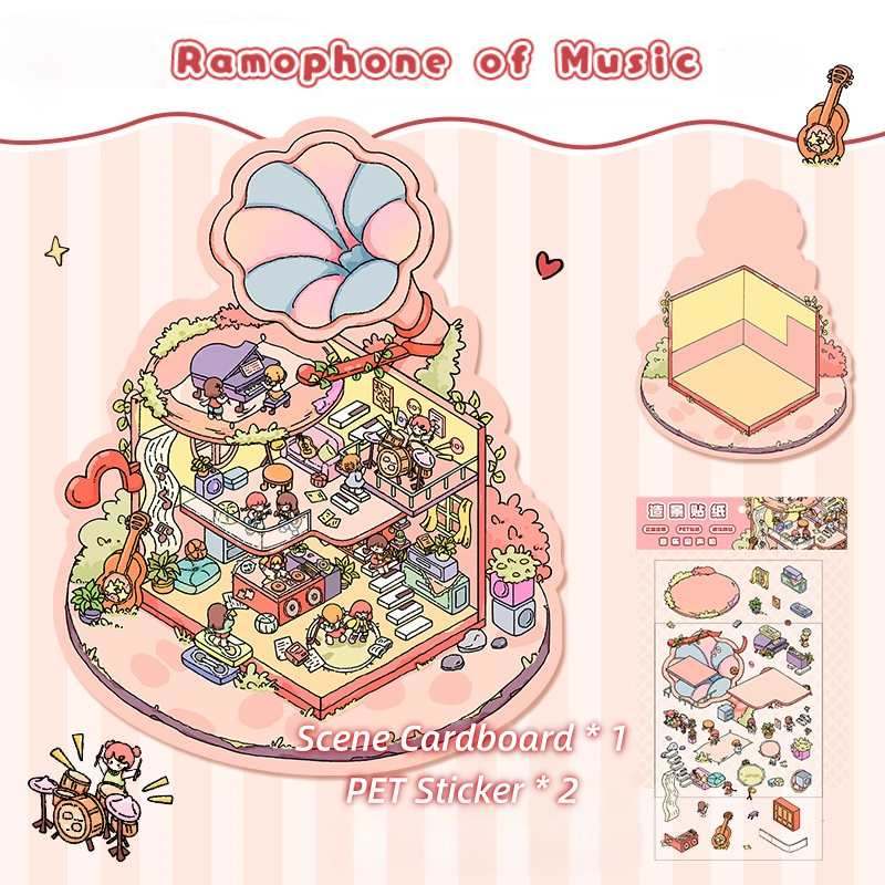 [Standard] 2.5D Scenic Stickers: Magic Polaroid & Ramophone of Music & Mocha Pot Park & Sky Tree House
