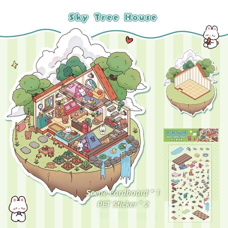[Standard] 2.5D Scenic Stickers: Magic Polaroid & Ramophone of Music & Mocha Pot Park & Sky Tree House