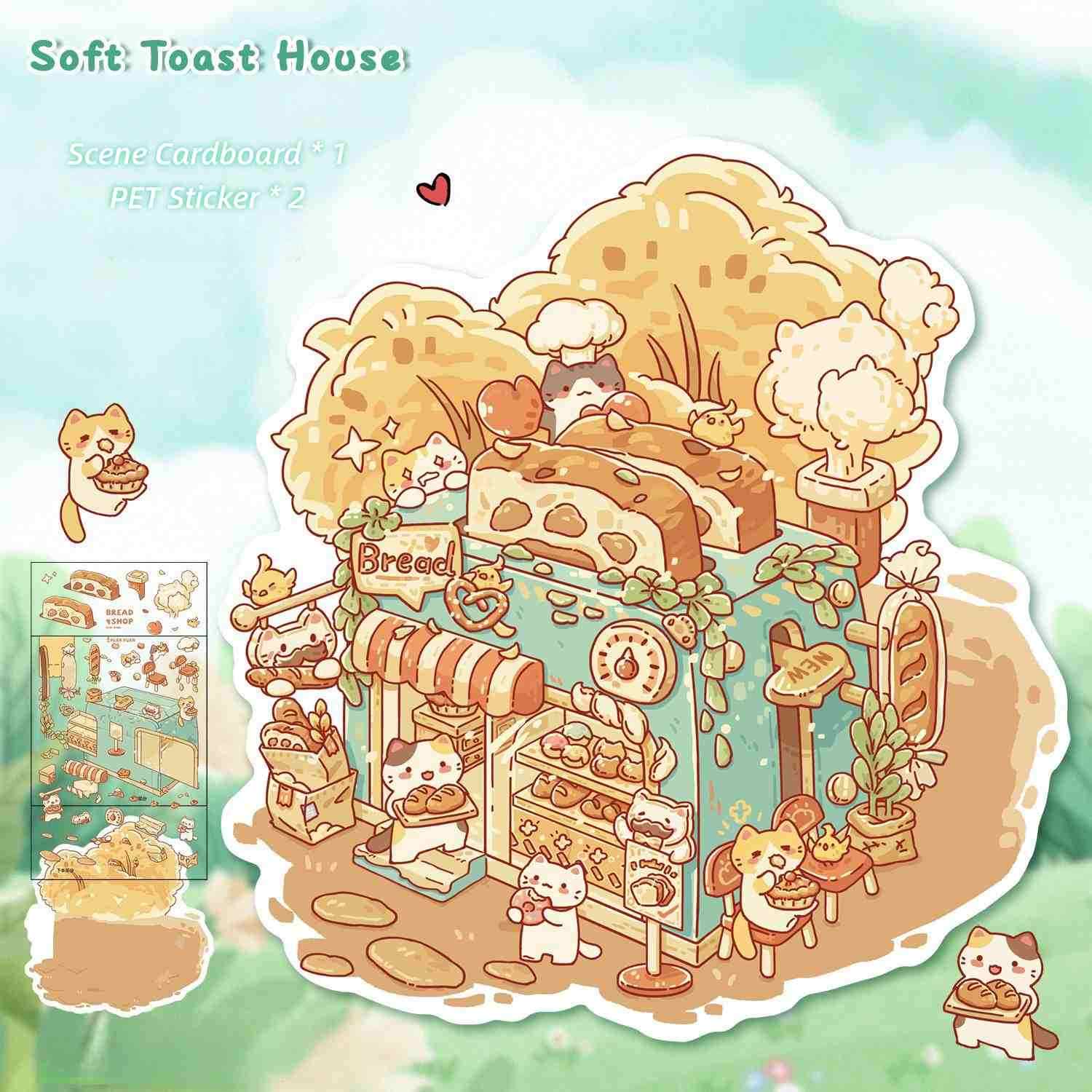 [Standard] 2.5D Scenic Stickers: Avocado Salad & Soft Toast House & Chenpi Rose Teapot & Chocolate House