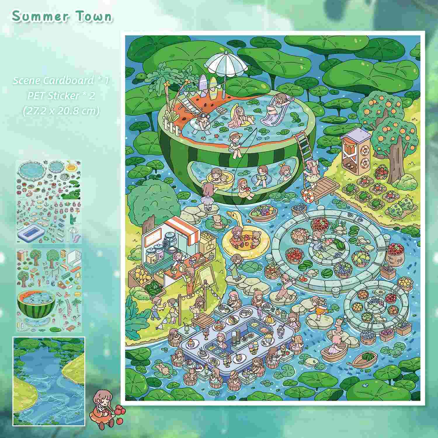 [Large] 2.5D Scenic Stickers: Summer Town & Cherry Garden