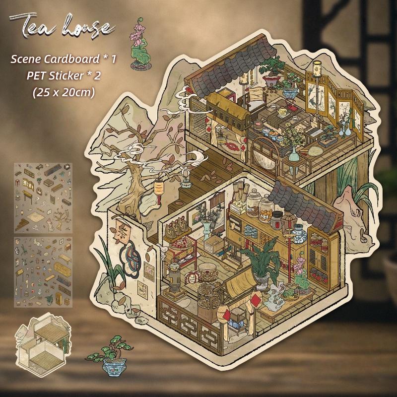 [Large] 2.5D Scenic Stickers: Millennium & Tea House & Photography & Blood Party
