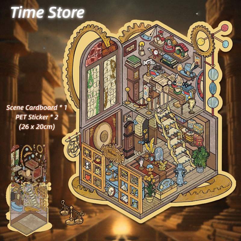 [Large] 2.5D Scenic Stickers: Time Store & Jungle Box