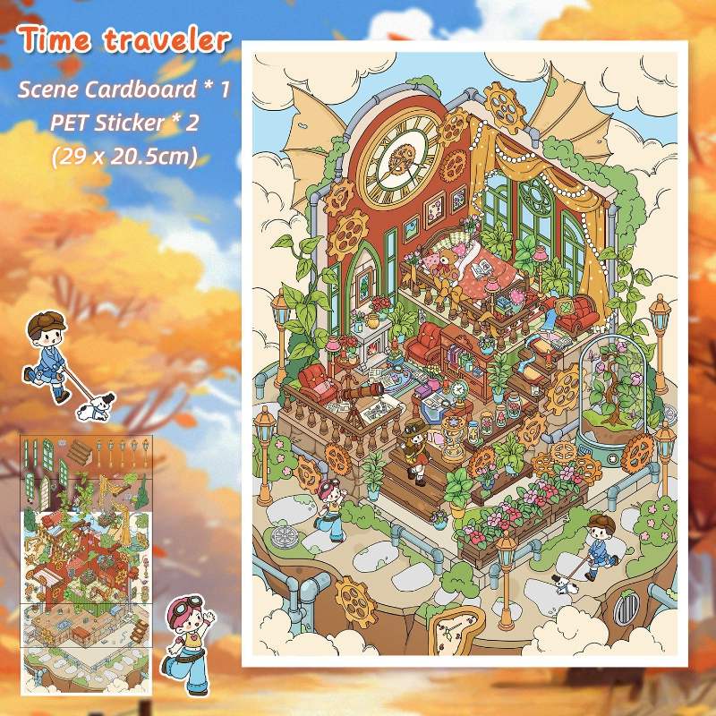 [Large] 2.5D Scenic Stickers: Time Traveler & Castle the Sky
