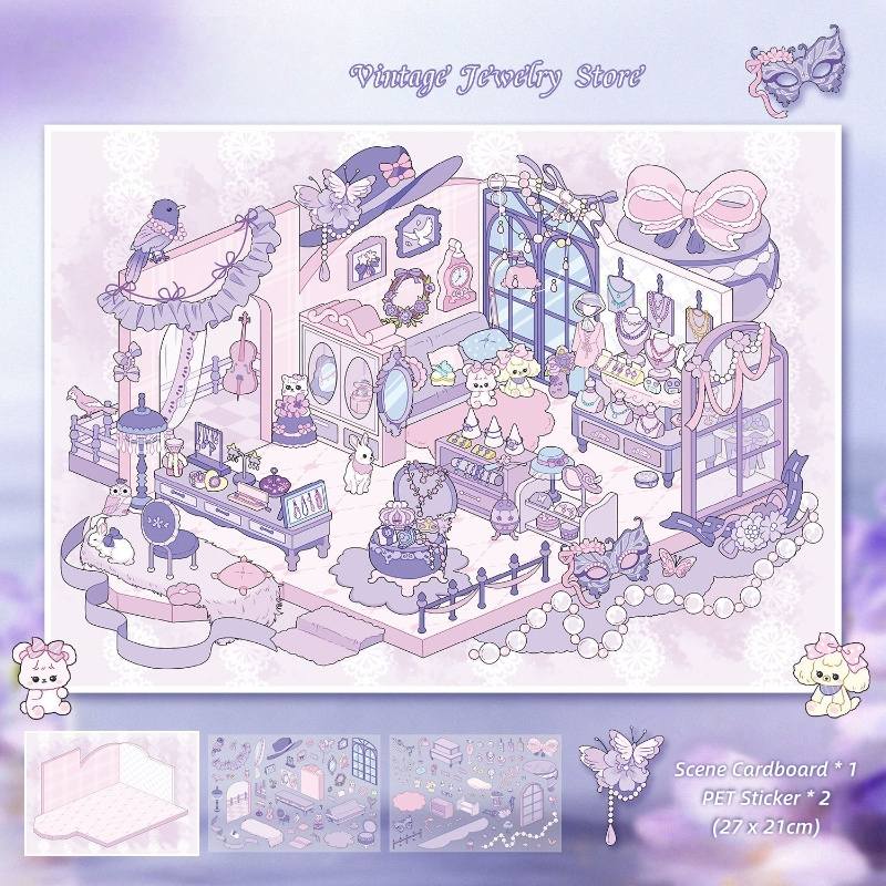 [Large] 2.5D Scenic Stickers: Tableware Store & Jewelry Store & Beike Workshop & Aromatherapy Shop
