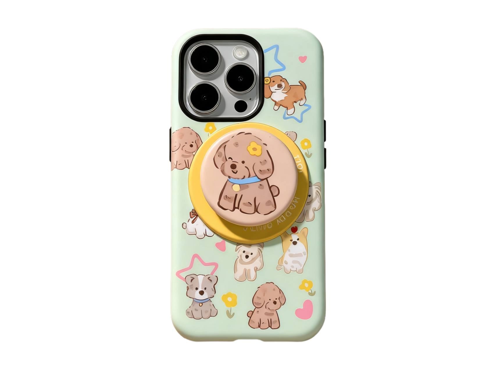 Cute Cartoon Cats and Dogs Pattern Phone Case with Magnetic Phone Grip, Fresh Style Hard Case - Stylish & Protective, Model Updated to iPhone 17