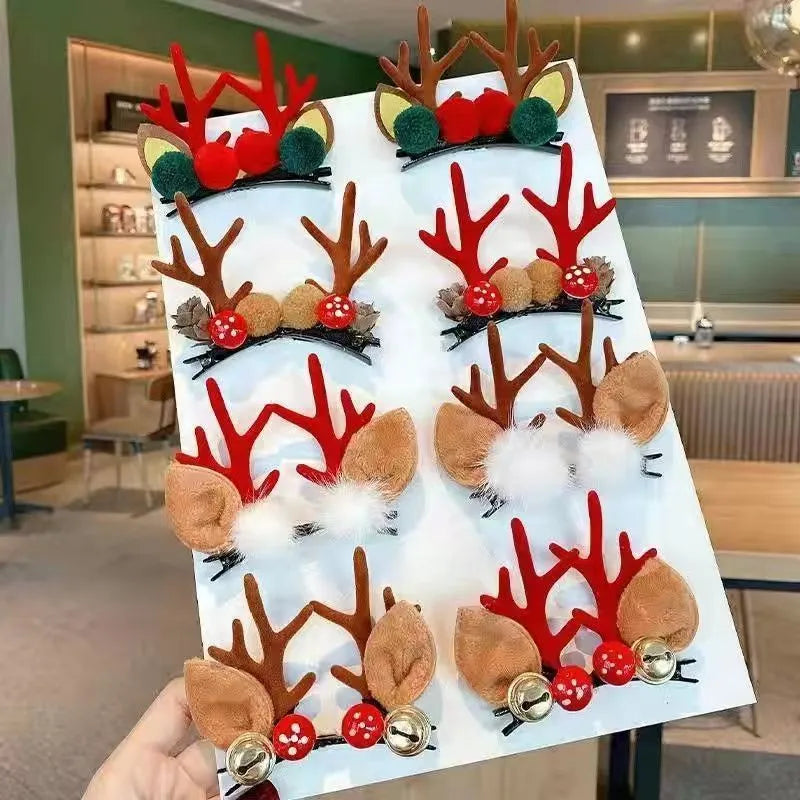 16 Pairs of Reindeer Hair Clips for Christmas