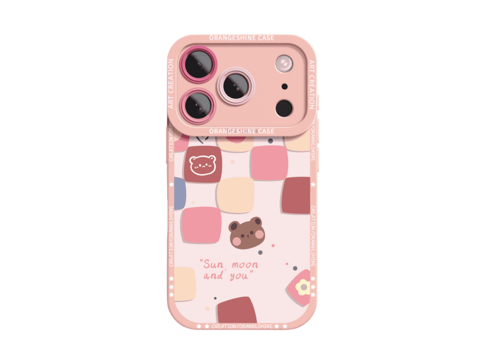 Vibrant Multi - Colored Checkered Phone Case Featuring Cute Bear, Faux Leather Finish for Trendy Looks, Model Updated to iPhone 17