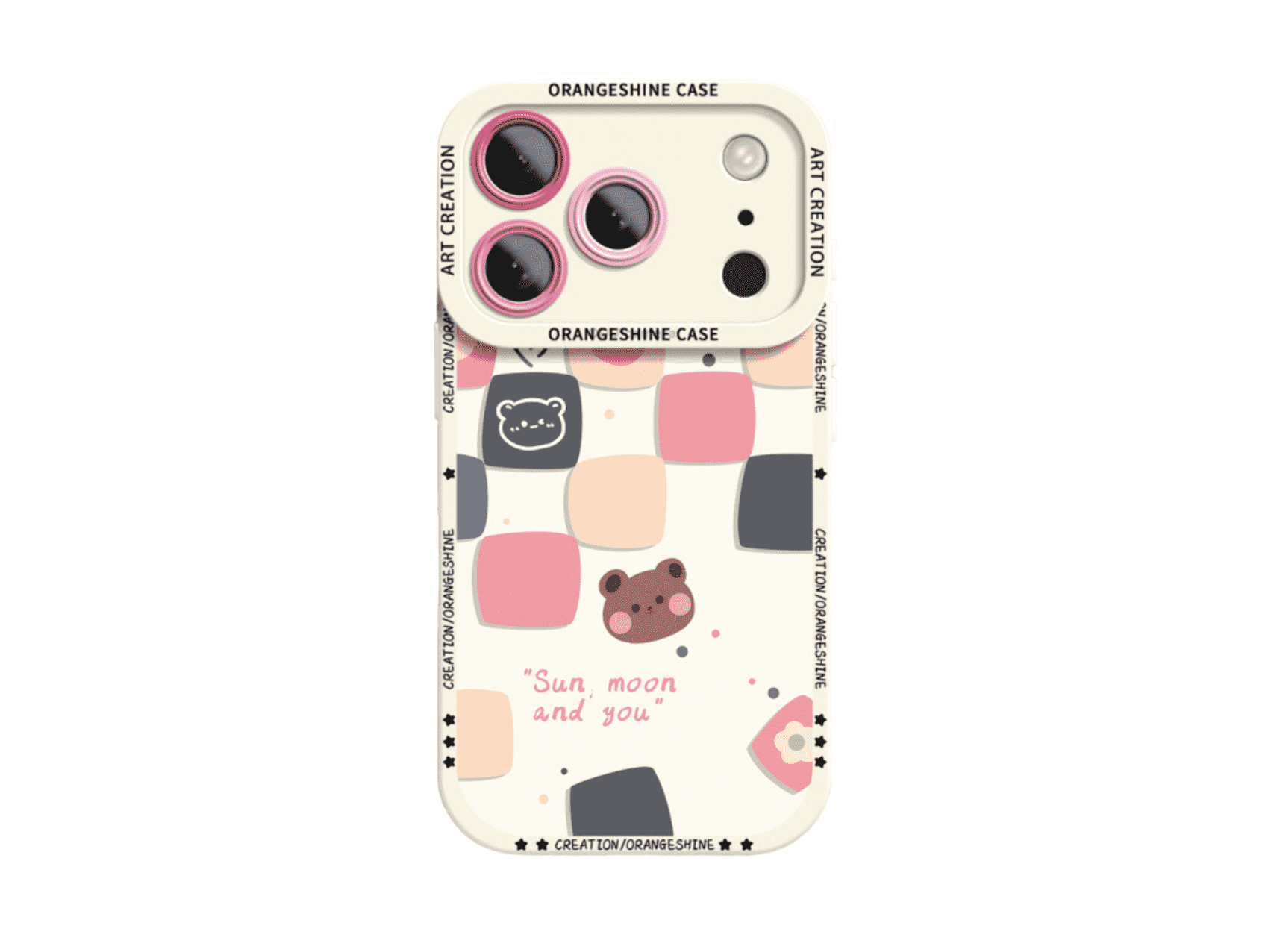 Vibrant Multi - Colored Checkered Phone Case Featuring Cute Bear, Faux Leather Finish for Trendy Looks, Model Updated to iPhone 17
