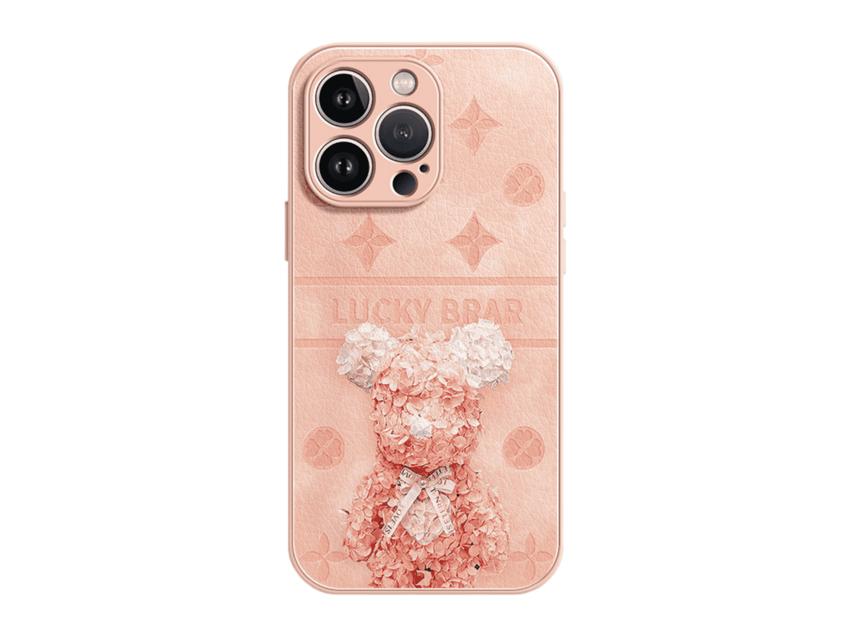 Multi - Color Faux Leather Phone Case Featuring Preserved Flower Lucky Bear, Model Updated to iPhone 17