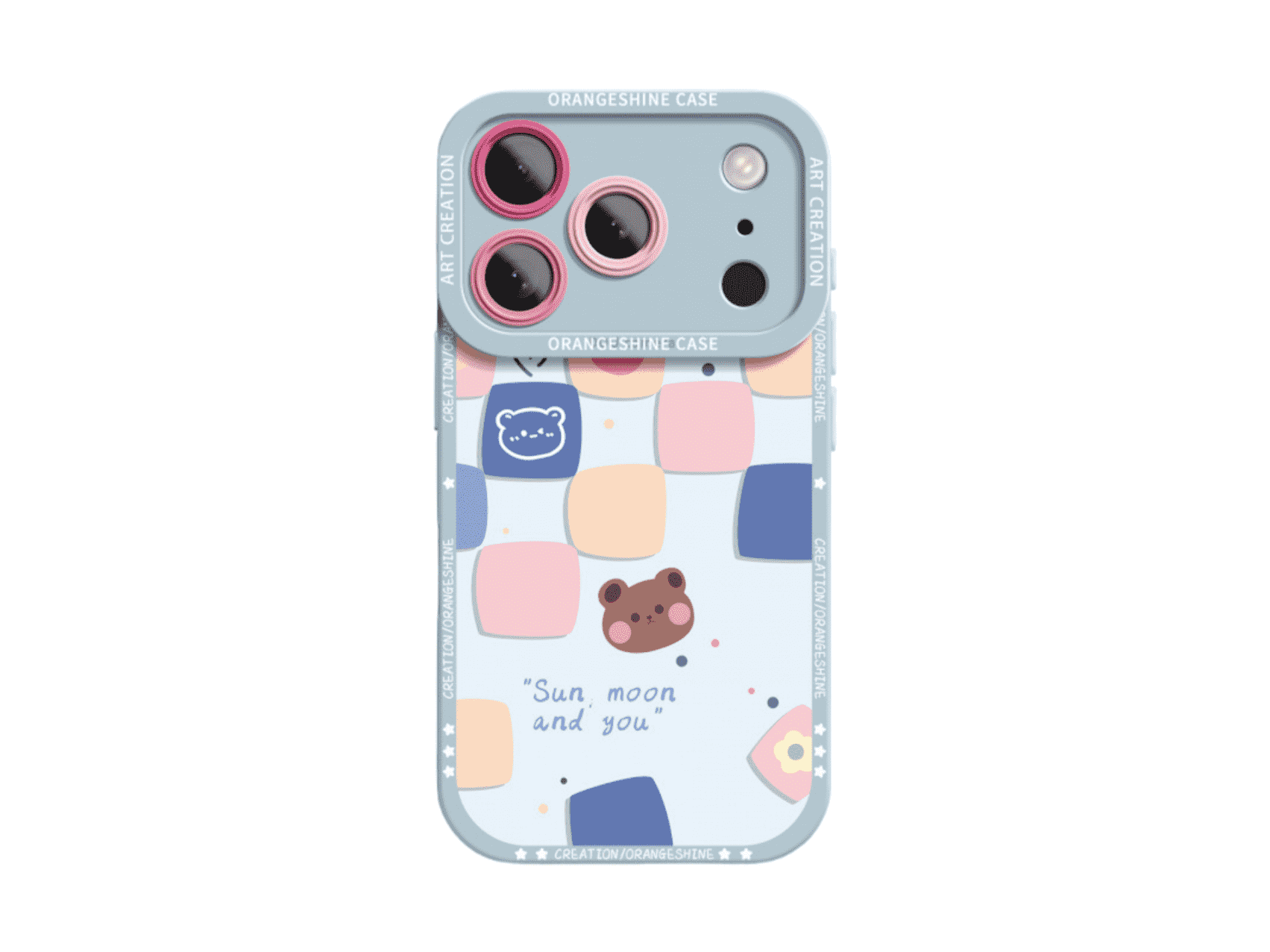 Vibrant Multi - Colored Checkered Phone Case Featuring Cute Bear, Faux Leather Finish for Trendy Looks, Model Updated to iPhone 17