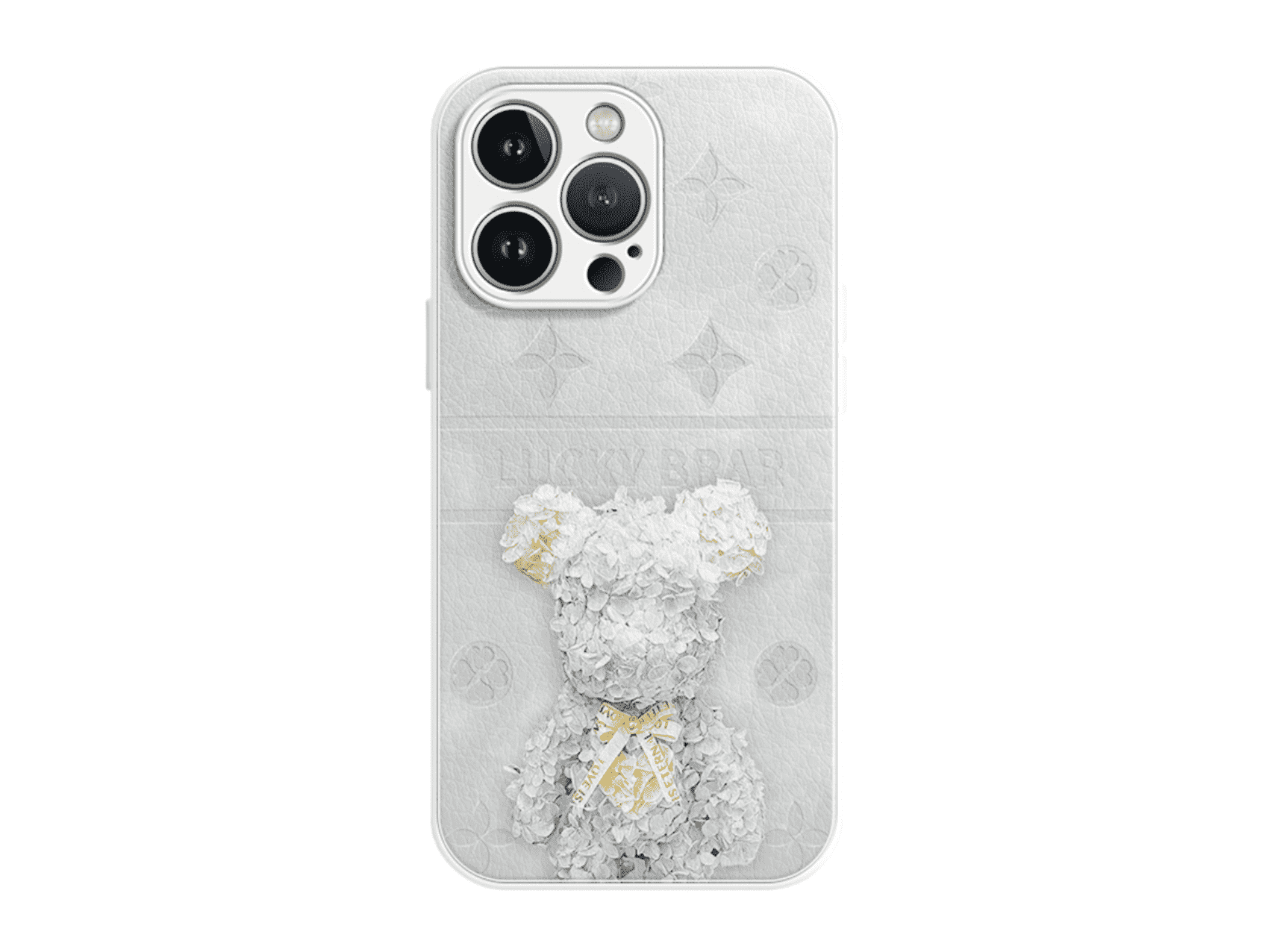 Multi - Color Faux Leather Phone Case Featuring Preserved Flower Lucky Bear, Model Updated to iPhone 17
