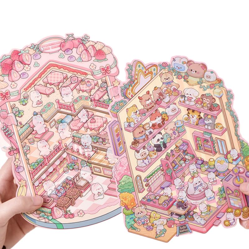 [Large] 2.5D Scenic Stickers: Strawberry Rabbit & Doll Machine
