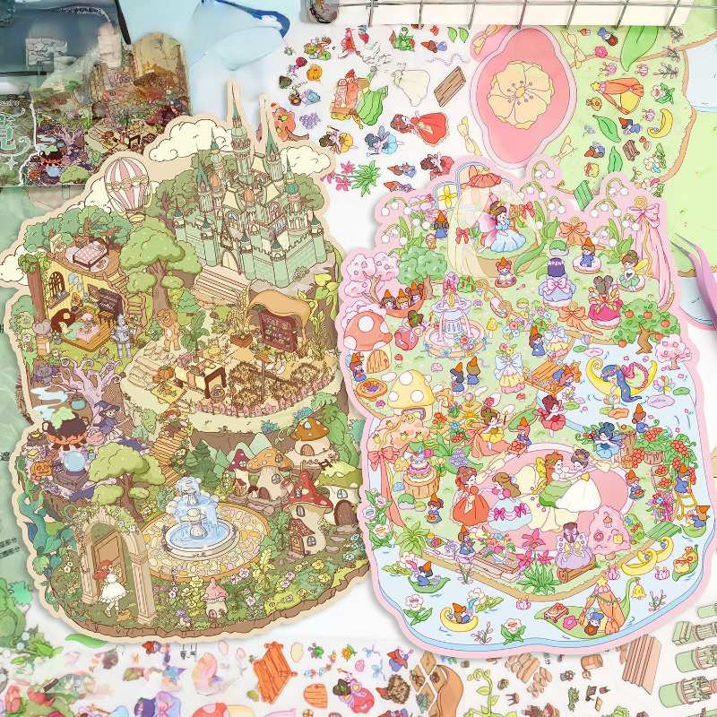 [Large] 2.5D Scenic Stickers: Green Secret Realm & Elf Dance Party