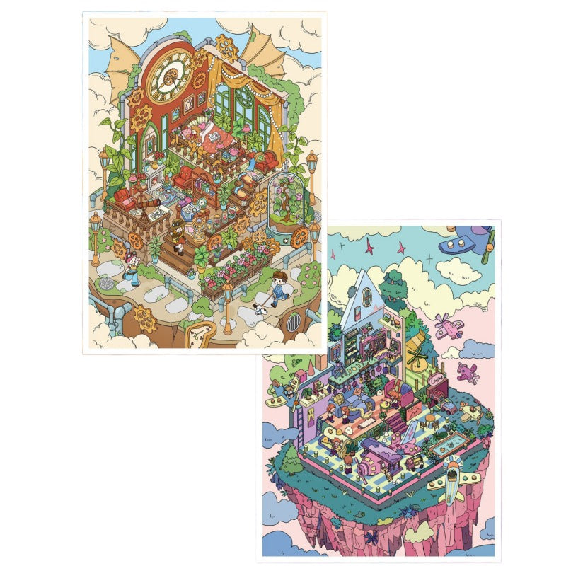 [Large] 2.5D Scenic Stickers: Time Traveler & Castle the Sky
